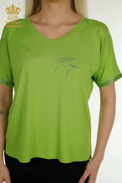 Оптовая продажа женской блузки на пуговицах фисташково-зеленого цвета - 79297 | КАZEE - Thumbnail (2)