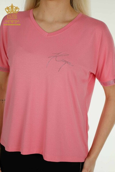 Kazee - Женская блузка на пуговицах розового цвета оптом - 79297 | КАZEE (1)