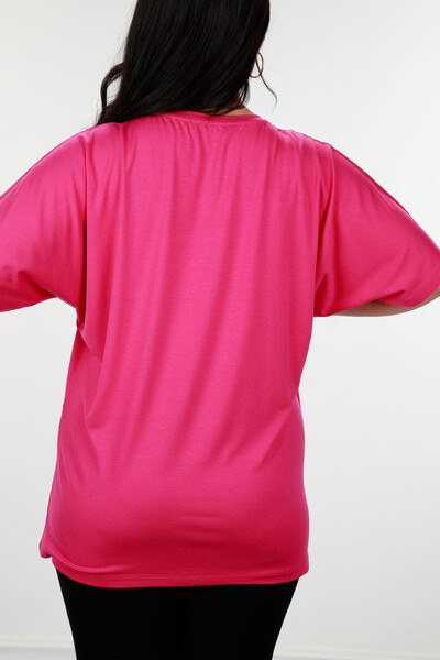 Женская блузка с розовым узором и логотипом Kazee, украшенная оптом - 78940 | КАZЕЕ - Thumbnail