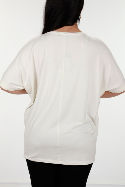 Женская блузка оптом с розовым узором и текстовым подробным камнем - 78880 | КАZЕЕ - Thumbnail