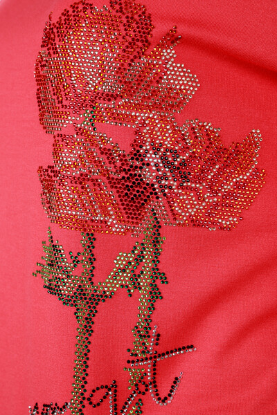 оптовая женская блузка с розовым узором и буквами с подробным камнем - 78917 | КАZЕЕ - Thumbnail