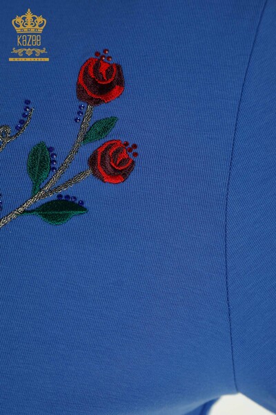 Женская блузка Сакс с вышивкой розой оптом - 79867 | КАZEE - Thumbnail
