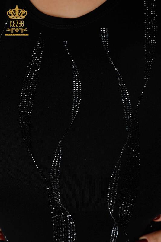 оптом Женская блузка с рукавом Подробная линия с вышивкой камнем - 79024 | КАZЕЕ