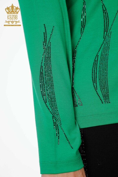 оптом Женская блузка с рукавом Подробная линия с вышивкой камнем - 79024 | КАZЕЕ - Thumbnail