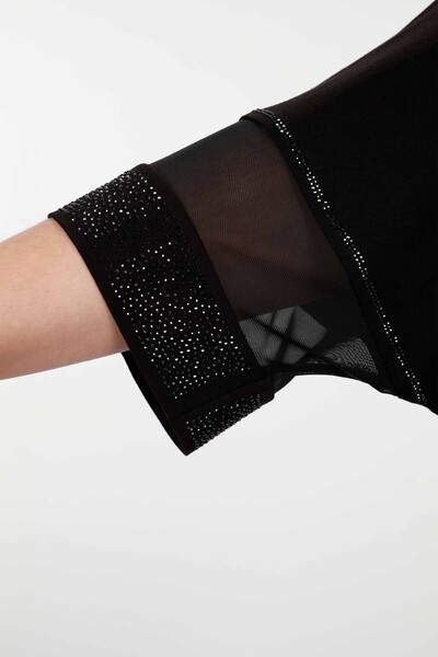 оптовая продажа Женская блузка с рукавами из тюля Подробный карманный камень с вышивкой - 78859 | КАZЕЕ - Thumbnail