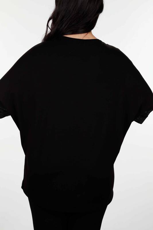 оптовая продажа Женская блузка с рукавами из тюля Подробный карманный камень с вышивкой - 78859 | КАZЕЕ