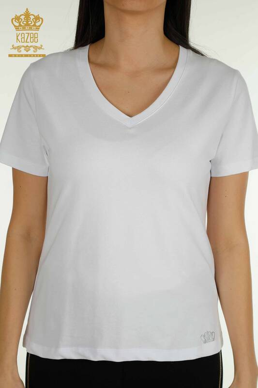 Женская блузка с коротким рукавом оптом, белая - 79561 | КАZEE