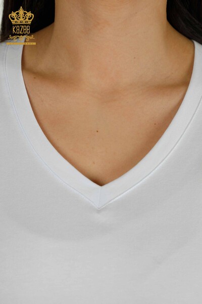 Женская блузка с коротким рукавом оптом, белая - 79561 | КАZEE - Thumbnail (2)