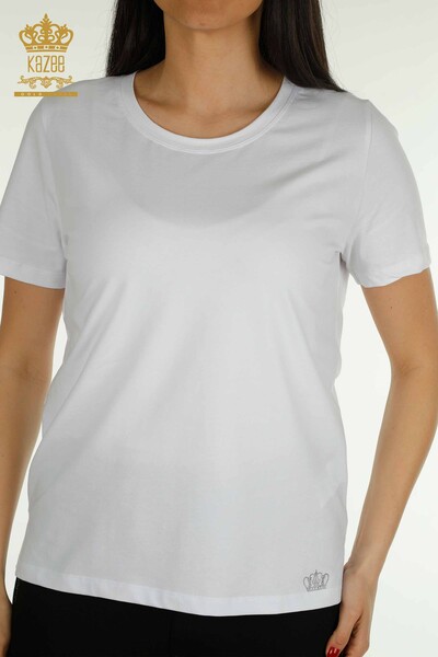 Женская блузка с коротким рукавом оптом, белая - 79563 | КАZEE - Thumbnail