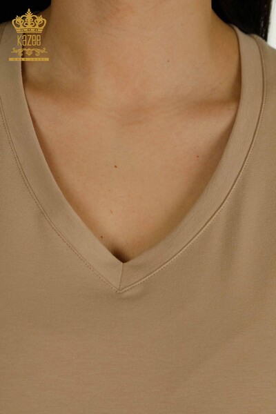 Женская блузка с коротким рукавом оптом, бежевая - 79561 | КАZEE - Thumbnail