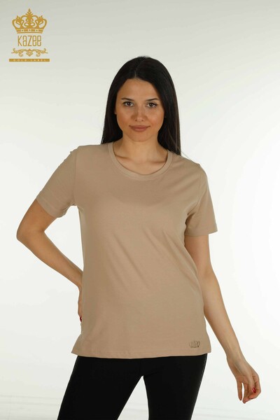 Женская блузка с коротким рукавом оптом, бежевая - 79563 | КАZEE - Thumbnail