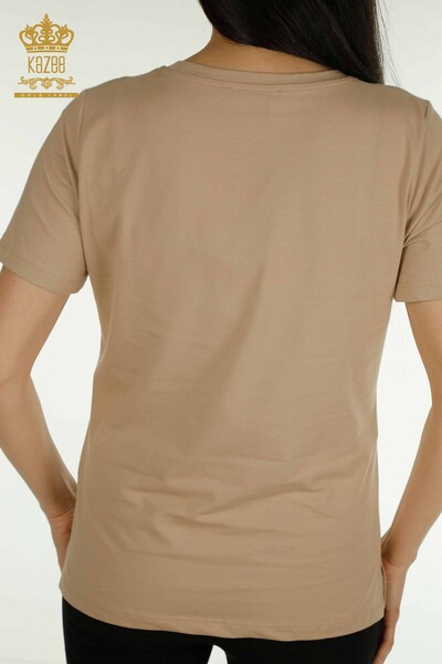 Женская блузка с коротким рукавом оптом, бежевая - 79563 | КАZEE - Thumbnail