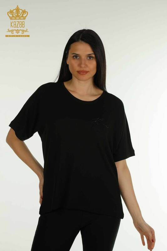 Женская блузка с коротким рукавом оптом, черная - 79317 | КАZEE