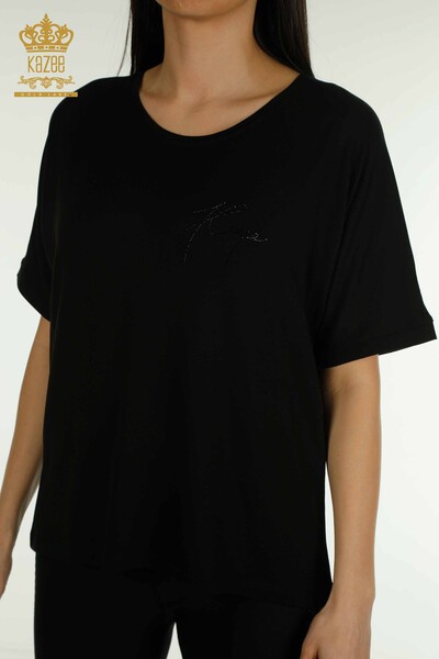 Женская блузка с коротким рукавом оптом, черная - 79317 | КАZEE - Thumbnail