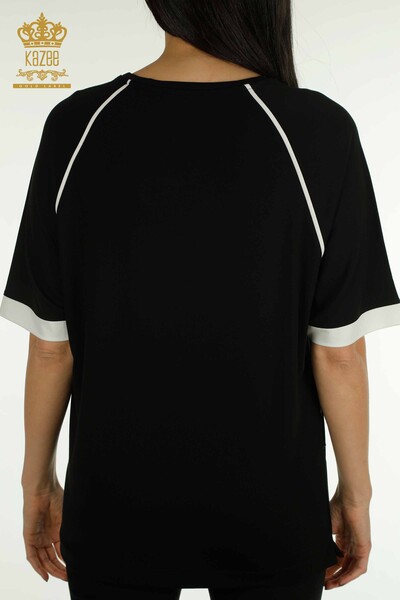 Женская блузка с коротким рукавом оптом, черная - 79512 | КАZEE - Thumbnail