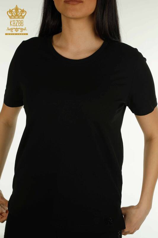 Женская блузка с коротким рукавом оптом, черная - 79563 | КАZEE