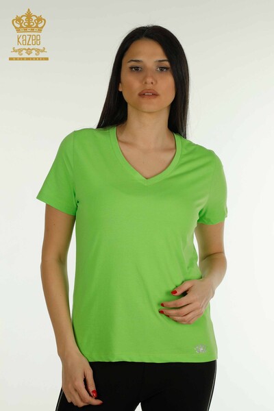 Kazee - Женская блузка с коротким рукавом оптом, фисташково-зеленая - 79561 | КАZEE