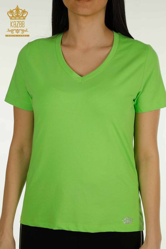 Женская блузка с коротким рукавом оптом, фисташково-зеленая - 79561 | КАZEE