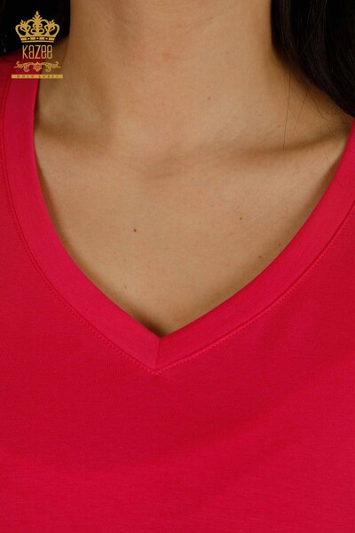 Женская блузка с коротким рукавом цвета фуксии оптом - 79561 | КАZEE - Thumbnail