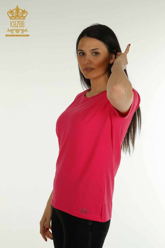 Женская блузка с коротким рукавом цвета фуксии оптом - 79563 | КАZEE