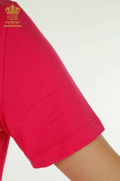 Женская блузка с коротким рукавом цвета фуксии оптом - 79563 | КАZEE - Thumbnail