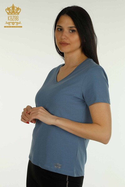 Kazee - Женская блузка Индиго с коротким рукавом оптом - 79561 | КАZEE