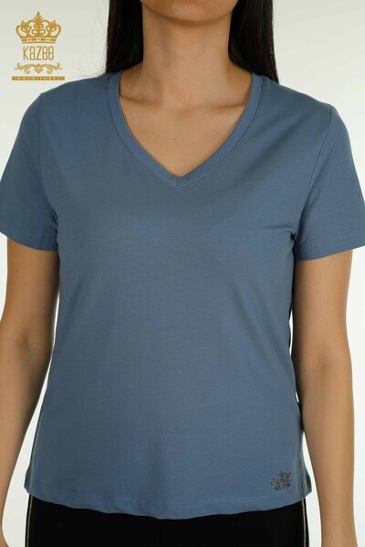 Kazee - Женская блузка Индиго с коротким рукавом оптом - 79561 | КАZEE (1)