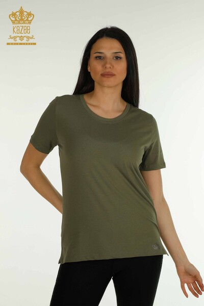 Женская блузка с коротким рукавом цвета хаки оптом - 79563 | КАZEE - Thumbnail