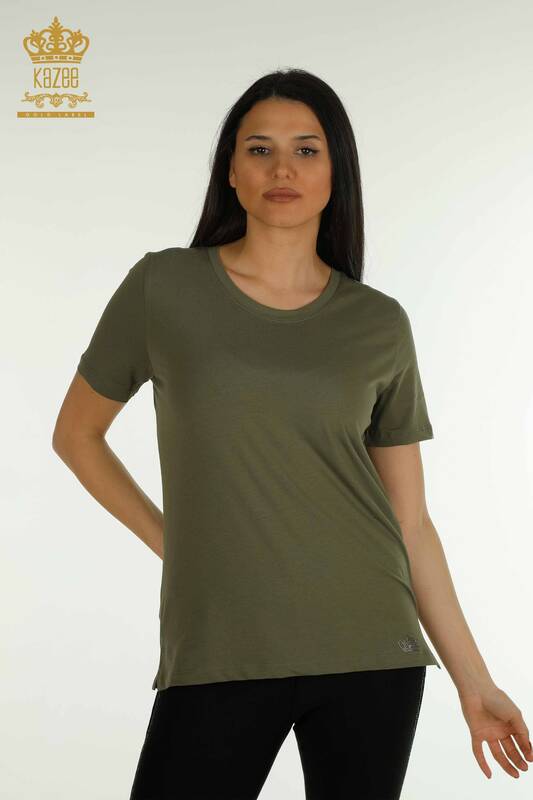 Женская блузка с коротким рукавом цвета хаки оптом - 79563 | КАZEE