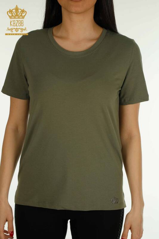 Женская блузка с коротким рукавом цвета хаки оптом - 79563 | КАZEE