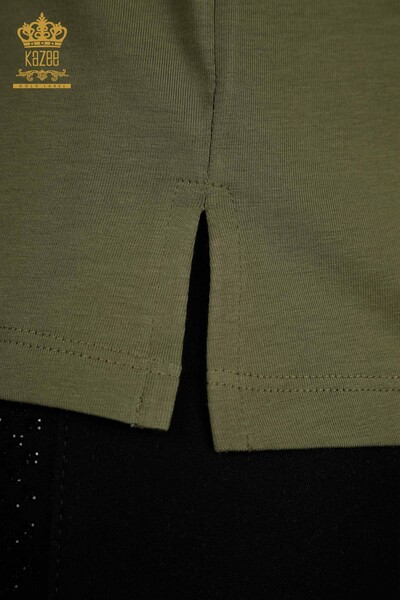 Женская блузка с коротким рукавом цвета хаки оптом - 79563 | КАZEE - Thumbnail