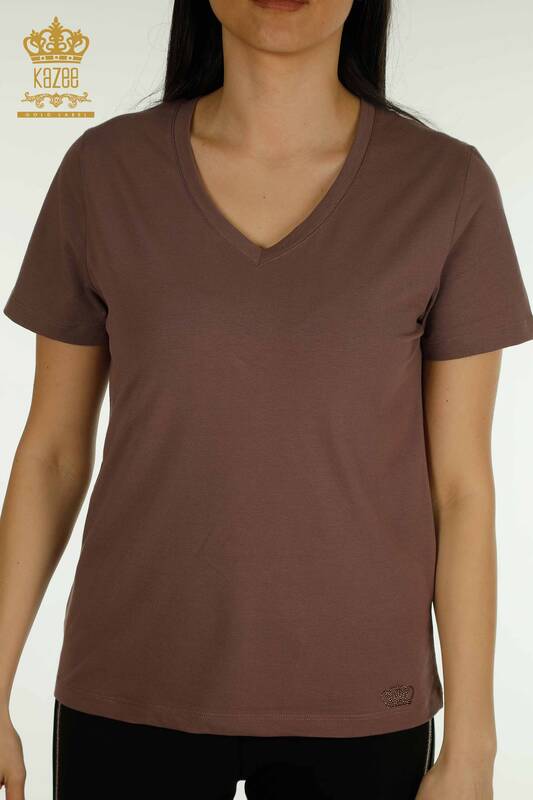 Женская блузка с коротким рукавом коричневого цвета оптом - 79561 | КАZEE