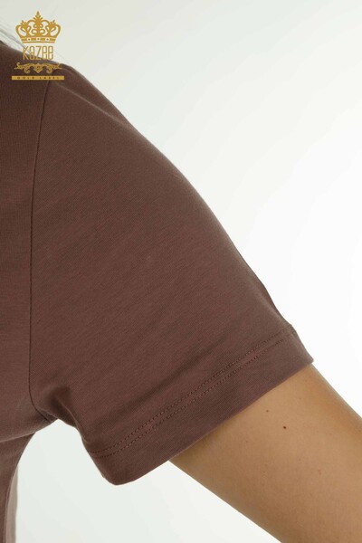 Женская блузка с коротким рукавом коричневого цвета оптом - 79561 | КАZEE - Thumbnail