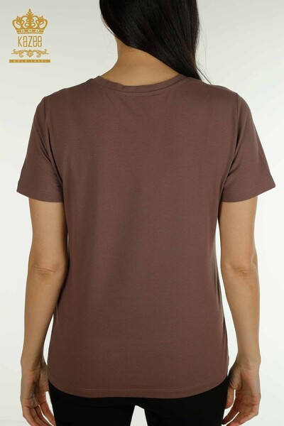 Женская блузка с коротким рукавом коричневого цвета оптом - 79561 | КАZEE - Thumbnail