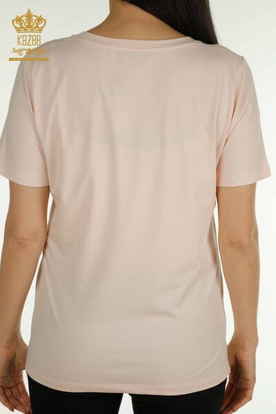 Женская блузка с коротким рукавом оптом, светлая пудра - 79563 | КАZEE - Thumbnail