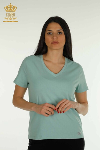 Женская блузка с коротким рукавом оптом, мятная - 79561 | КАZEE - Thumbnail