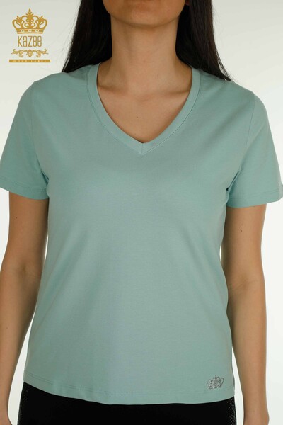Женская блузка с коротким рукавом оптом, мятная - 79561 | КАZEE - Thumbnail