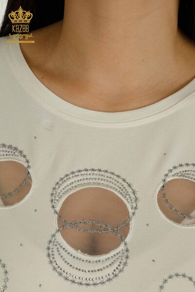 Женская блузка с коротким рукавом с рисунком экрю оптом - 79094 | КАZEE - Thumbnail