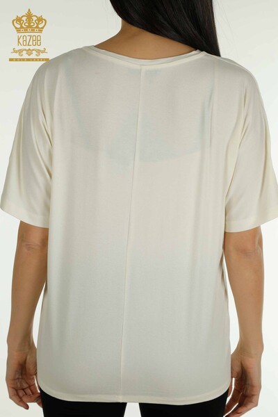 Женская блузка с коротким рукавом с рисунком экрю оптом - 79094 | КАZEE - Thumbnail