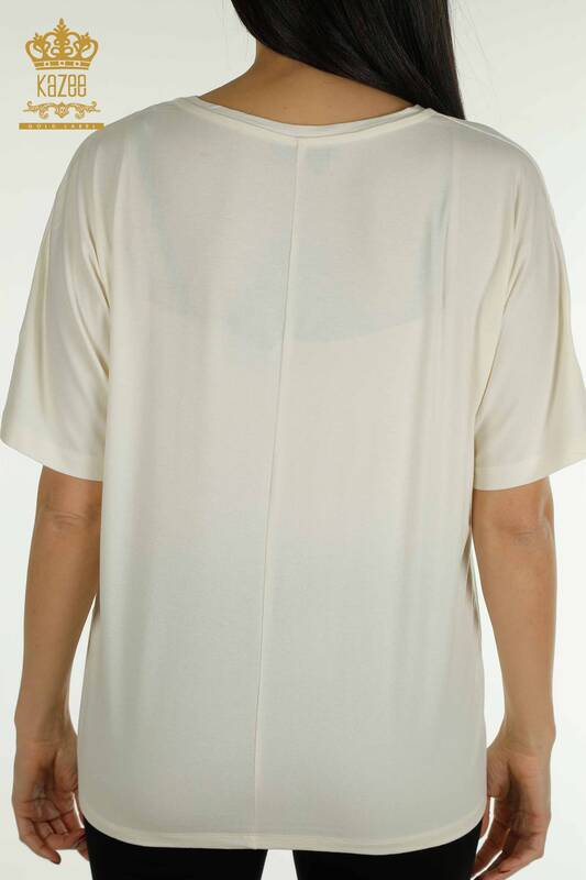Женская блузка с коротким рукавом с рисунком экрю оптом - 79094 | КАZEE