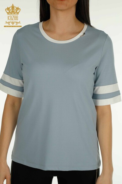 Женская блузка с коротким рукавом оптом, синяя - 79536 | КАZEE - Thumbnail