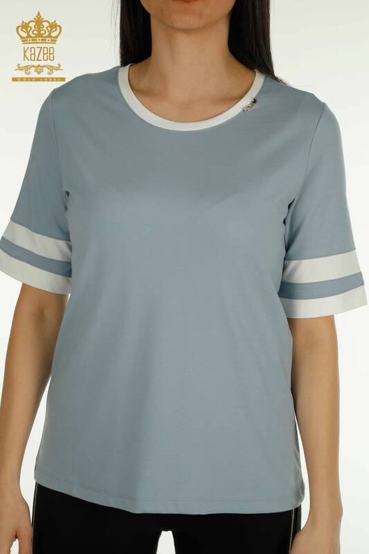 Женская блузка с коротким рукавом оптом, синяя - 79536 | КАZEE