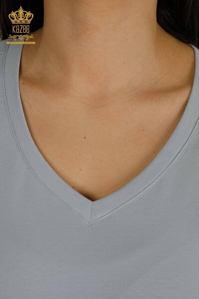 Женская блузка с коротким рукавом оптом, синяя - 79561 | КАZEE - Thumbnail (2)