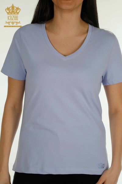 Женская блузка с коротким рукавом оптом, сиреневая - 79561 | КАZEE - Thumbnail