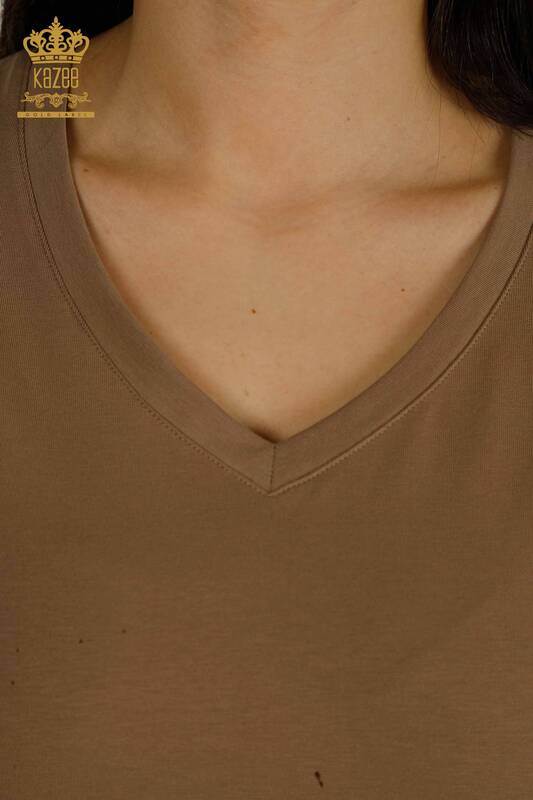 Женская блузка с коротким рукавом оптом светло-коричневого цвета - 79561 | КАZEE