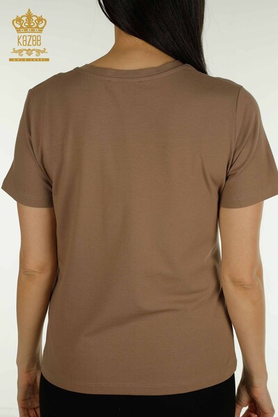 Женская блузка с коротким рукавом оптом светло-коричневого цвета - 79561 | КАZEE - Thumbnail
