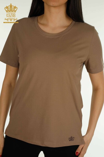Женская блузка с коротким рукавом оптом светло-коричневого цвета - 79563 | КАZEE - Thumbnail