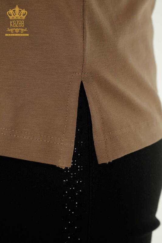 Женская блузка с коротким рукавом оптом светло-коричневого цвета - 79563 | КАZEE
