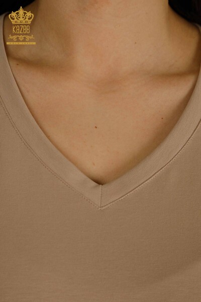 Женская блузка с коротким рукавом оптом, темно-бежевая - 79561 | КАZEE - Thumbnail (2)