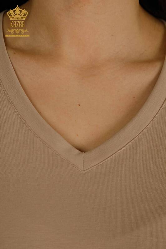 Женская блузка с коротким рукавом оптом, темно-бежевая - 79561 | КАZEE